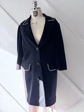 Vintage Made in Belgium Wool Coat 3/4 Sleeve Black Contrast Trim approx M